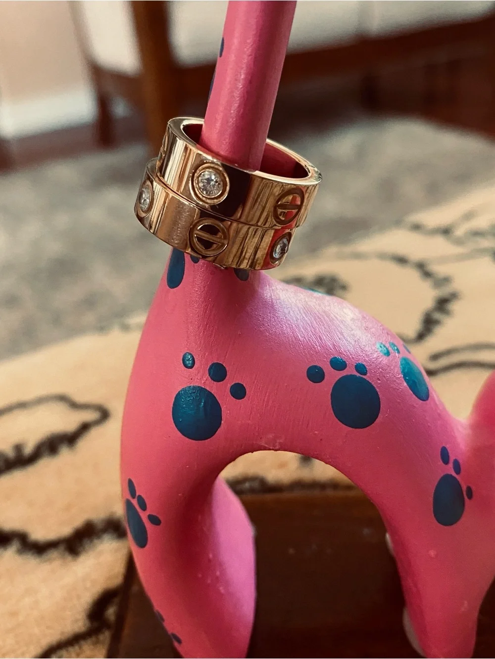 Love Engraved Round two Rings in Gold size 7
